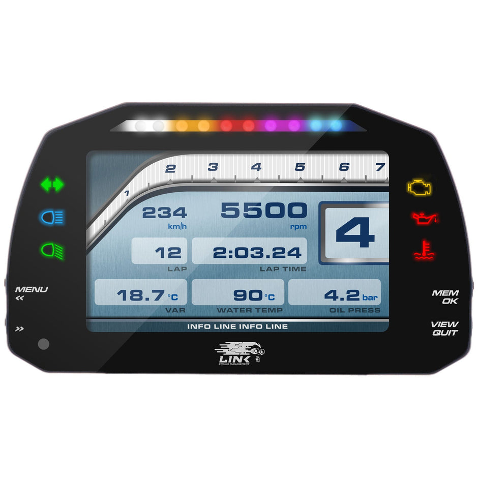 Link AIM MXS 5" Dash - LinkECU Strada Street Edition 100-0168 – display and indicator layout