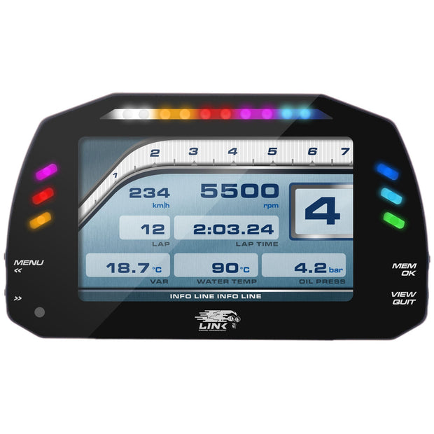 Link AIM MXS 5" Dash - LinkECU Strada Race Edition 100-0169 – display and indicator layout