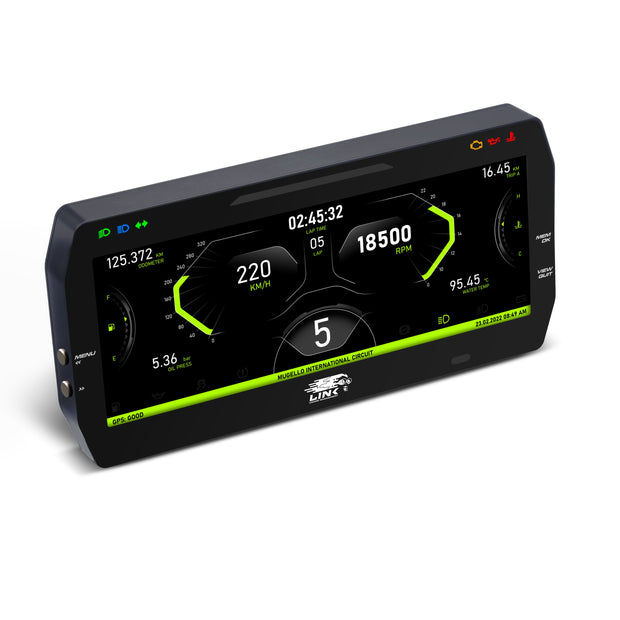 Link AIM MXT 10" Dash - LinkECU Strada Street Edition 100-0176 – alternative display layout and enclosure view