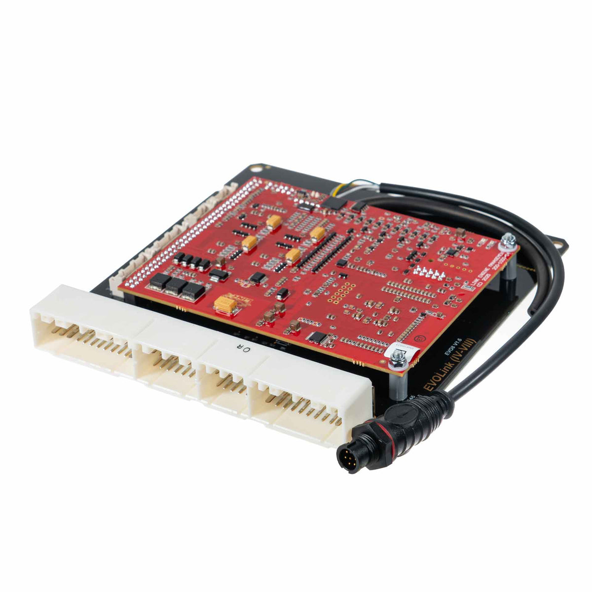 Link G4X EVO8X Plug-In ECU (Mitsubishi EVO IV-VIII, E-Throttle) 203-4000 – angled circuit board and factory connector view