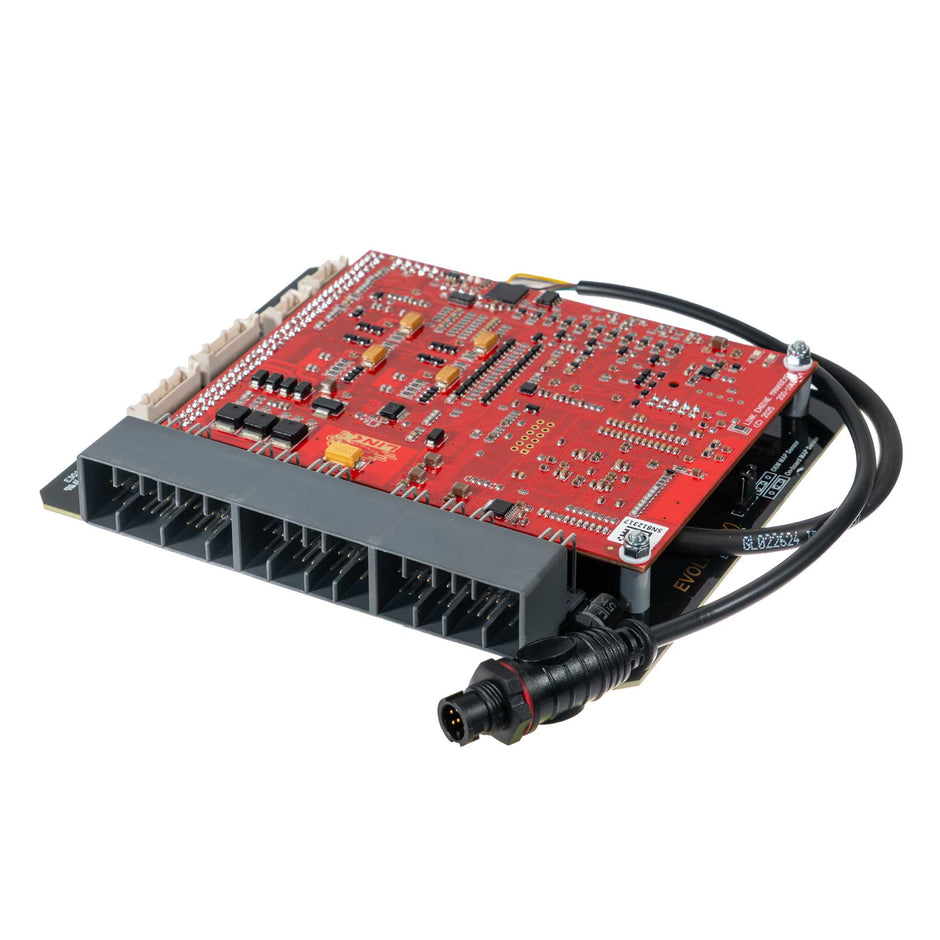 Link G4X EVO9X Plug-In ECU (Mitsubishi EVO IX, E-Throttle) 204-4000 – angled circuit board and factory connector view