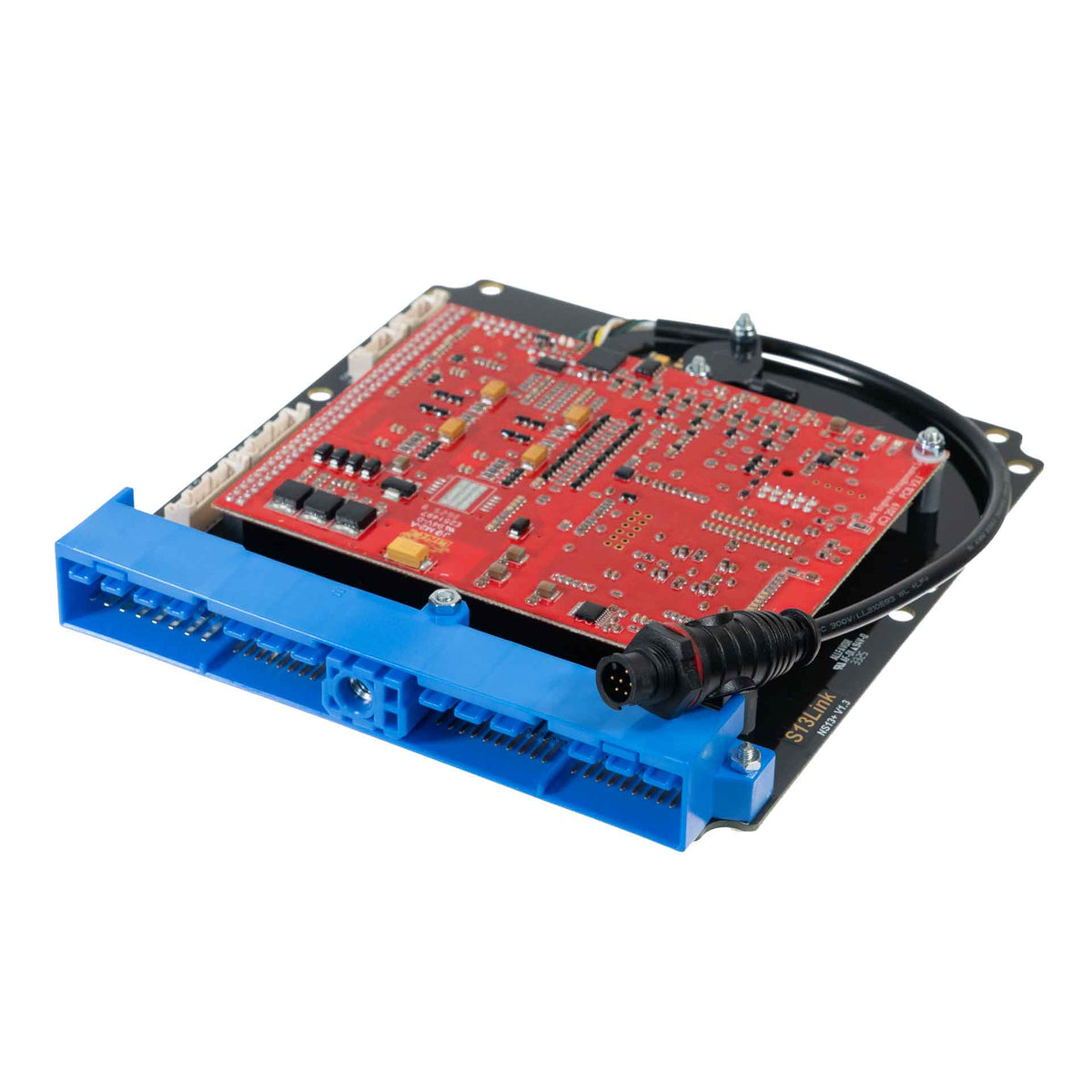 Link G4X NS13X Plug-In ECU (Nissan S13-14, 76-Pin) 216-4000 – angled circuit board and factory connector view