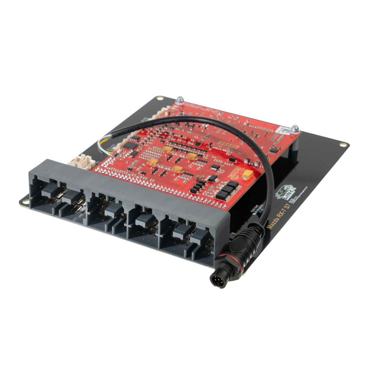 Link G4X RX7S7X Plug-In ECU (Mazda RX-7 Series 7-8) 219-4000 – angled circuit board and factory connector view