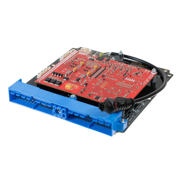 Link G4X NGTRX Nissan Skyline plug-in ECU with red circuit board and blue factory connector