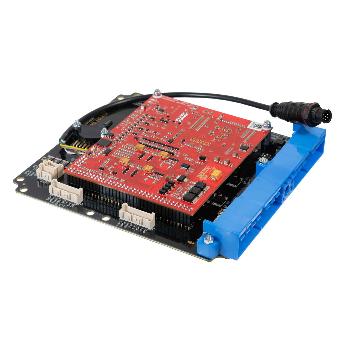 Link G4X NGTRX plug-in ECU showing circuit board, blue connector and tuning cable