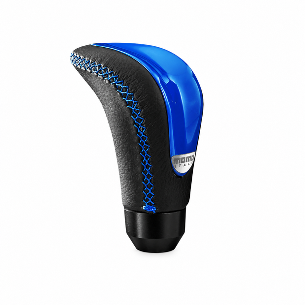 MOMO Combat Evo Black/Blue Shift Knob on white background