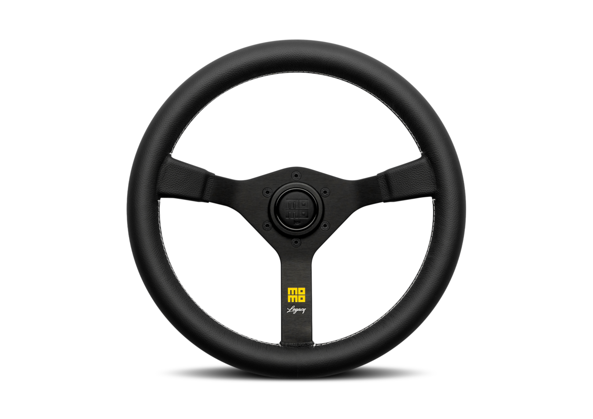 MOMO Legacy 350mm black leather steering wheel, front view
