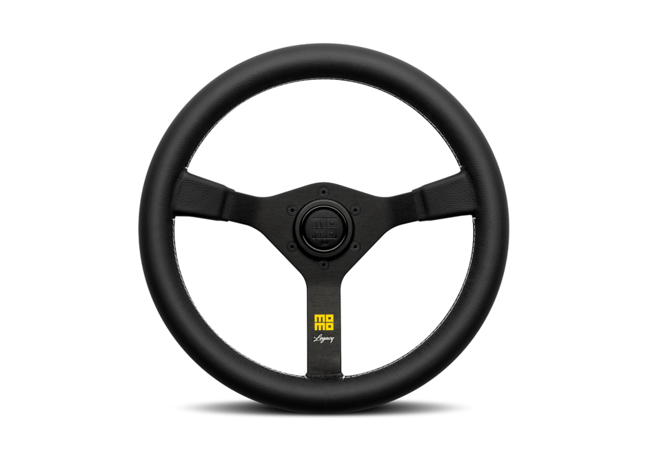 MOMO Legacy 350mm black leather steering wheel, front view